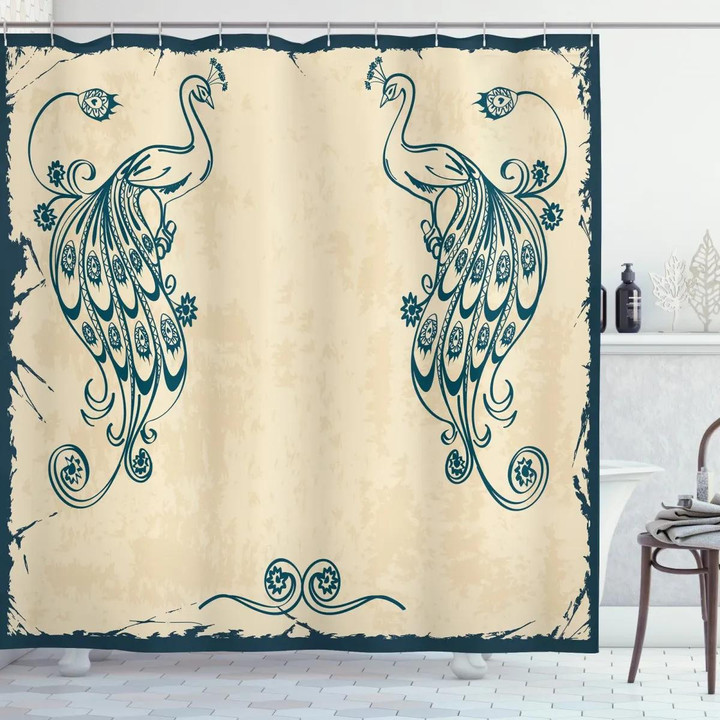 Vintage Peacock Bird Printed Shower Curtain Bathroom Decor