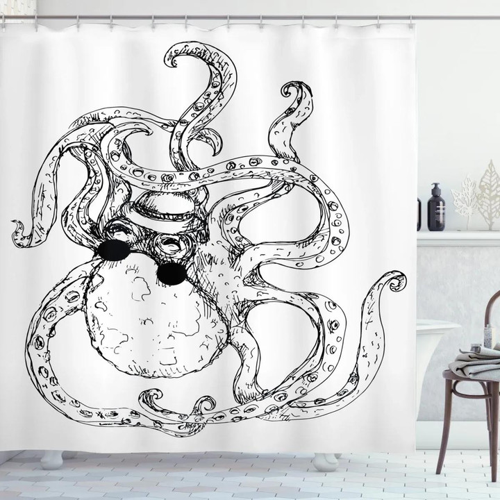 Hipster Animal Sketch Design Printed Shower Curtain Home Decor