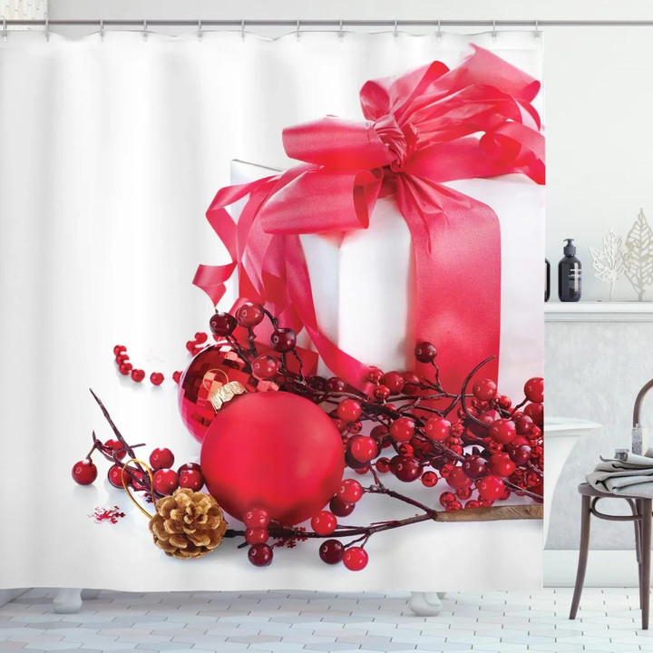 New Year Berries Printed Shower Curtain Bathroom Decor