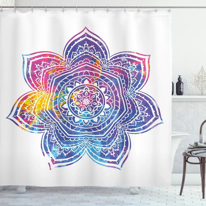 Vivid Colored Lotus Design Printed Shower Curtain Home Decor