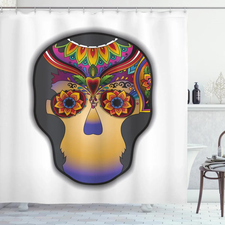 Colored Flower Skull Design Printed Shower Curtain Home Decor