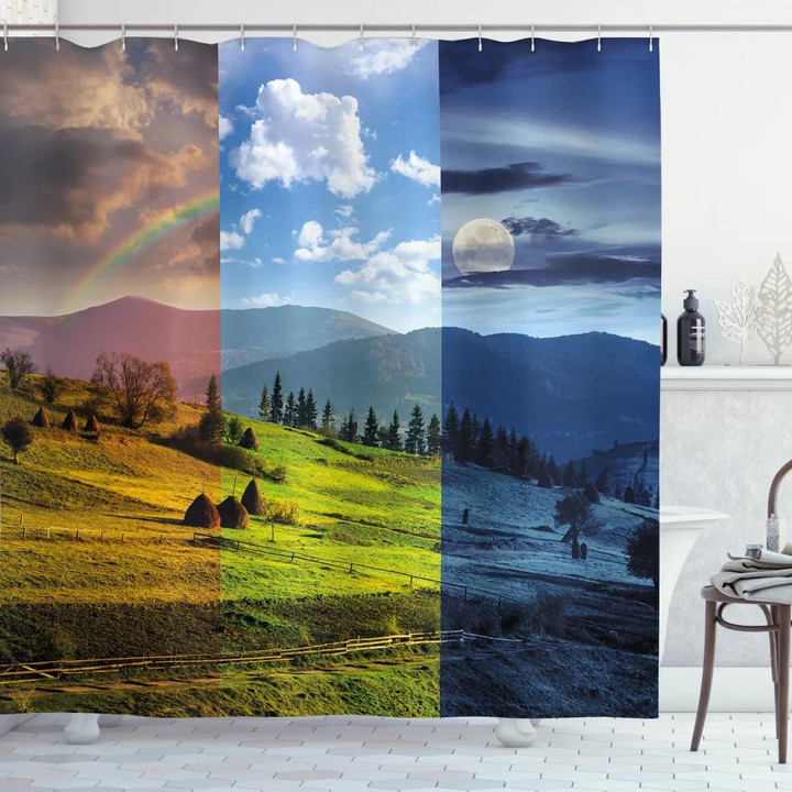 Rainbow Moon Sun Design Printed Shower Curtain Home Decor
