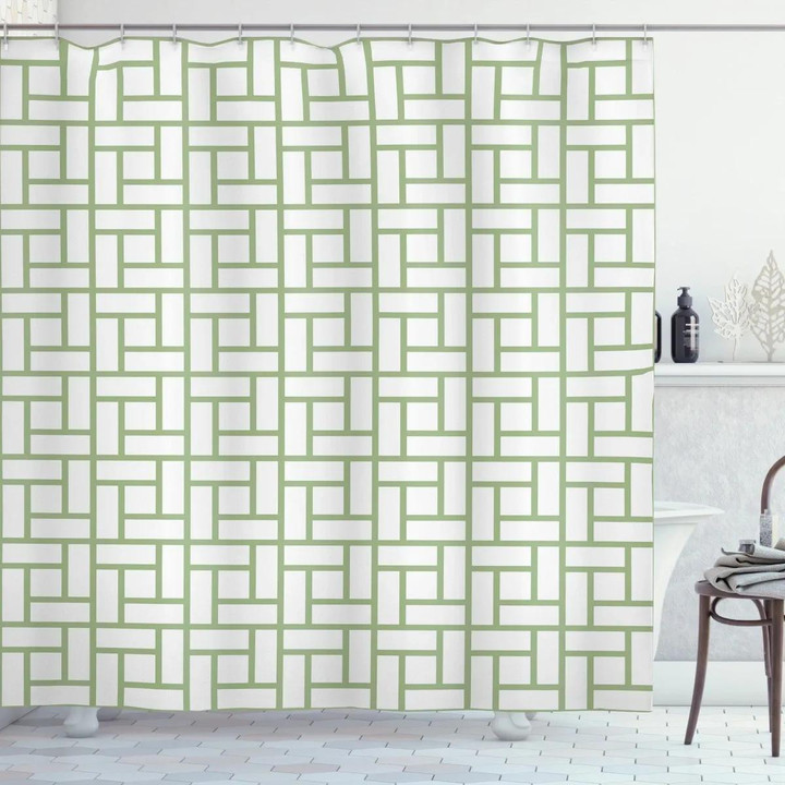 Maze Shaped Squares Lines Design Printed Shower Curtain Home Decor