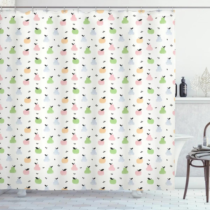 Colorful Apples Pears Pattern Printed Shower Curtain Bathroom Decor