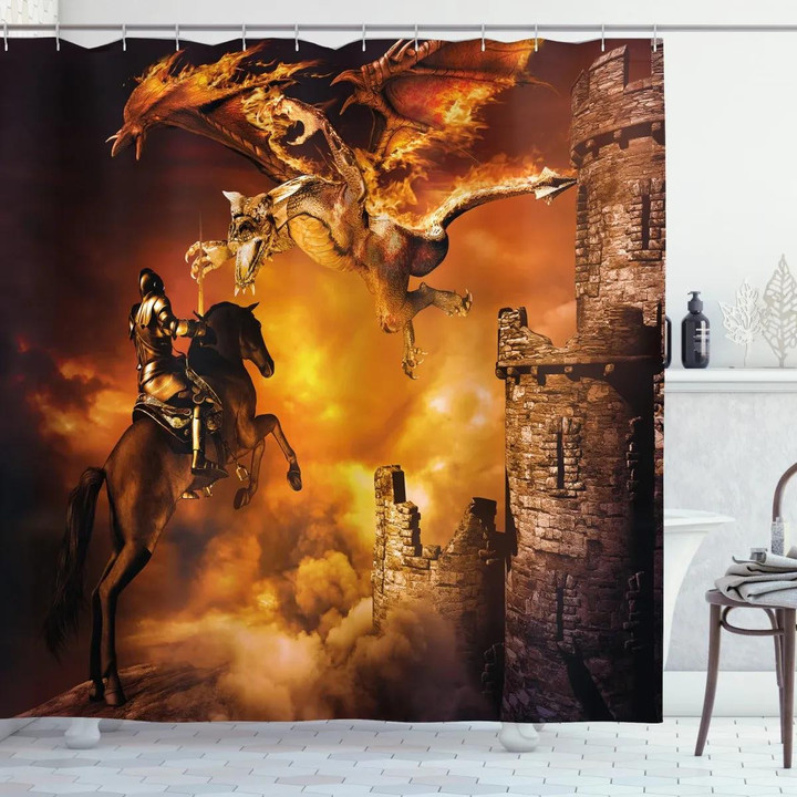 Knight On Horse Design Printed Shower Curtain Home Decor