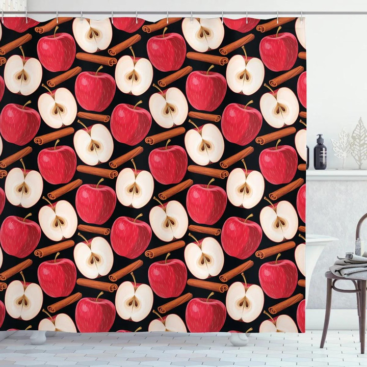 Cinnamon Sticks Fruits Pattern Printed Shower Curtain Bathroom Decor