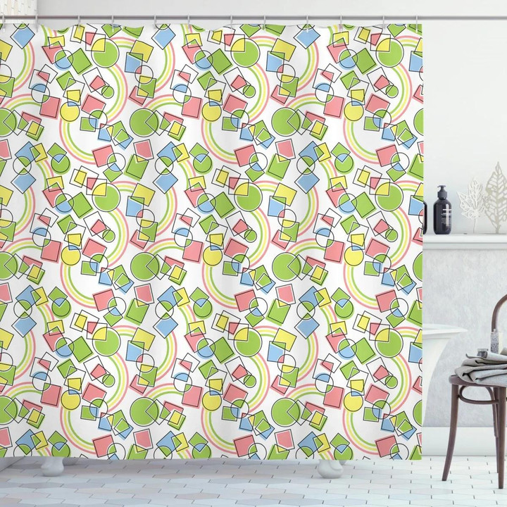 Lively Colored Shapes Pattern Printed Shower Curtain Bathroom Decor