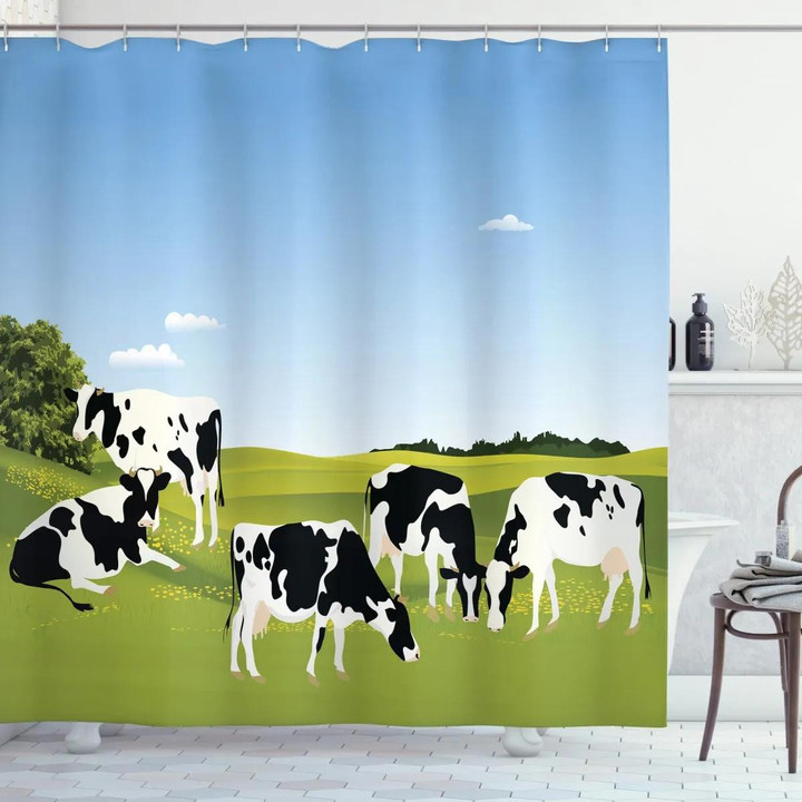 Graphic Domestic Cows Design Printed Shower Curtain Home Decor