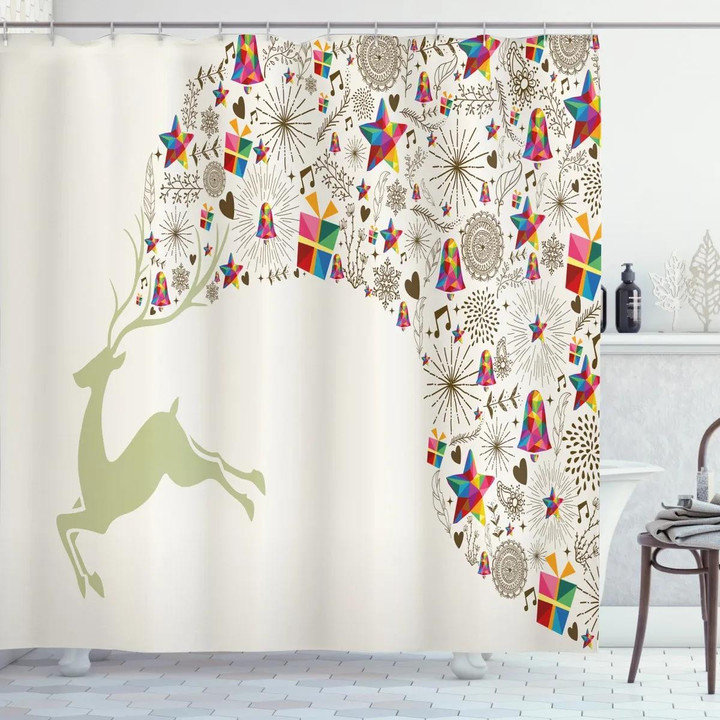 Reflection Deer Animal Design Printed Shower Curtain Home Decor