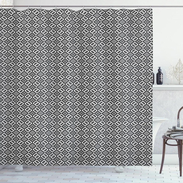 Echeloned Quadrats Design Printed Shower Curtain Home Decor