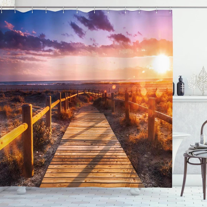 Sunset In Nature Park Design Printed Shower Curtain Home Decor