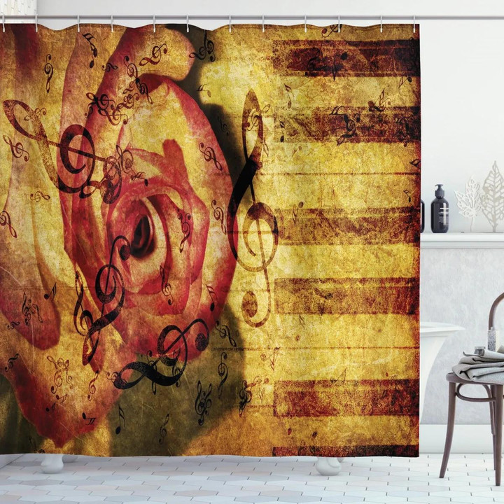 Vintage Piano Keyboard Design Printed Shower Curtain Home Decor