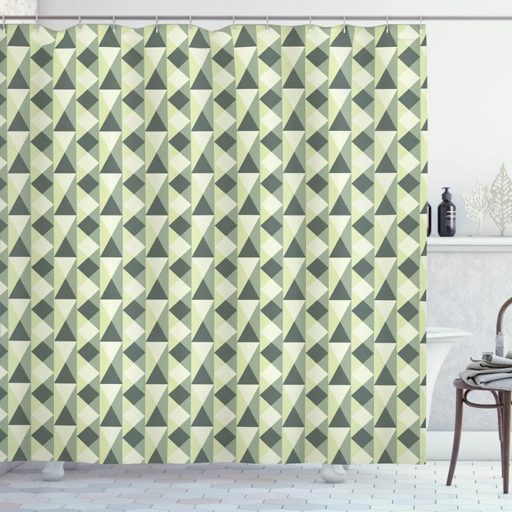 Triangles And Squares Pattern Printed Shower Curtain Bathroom Decor