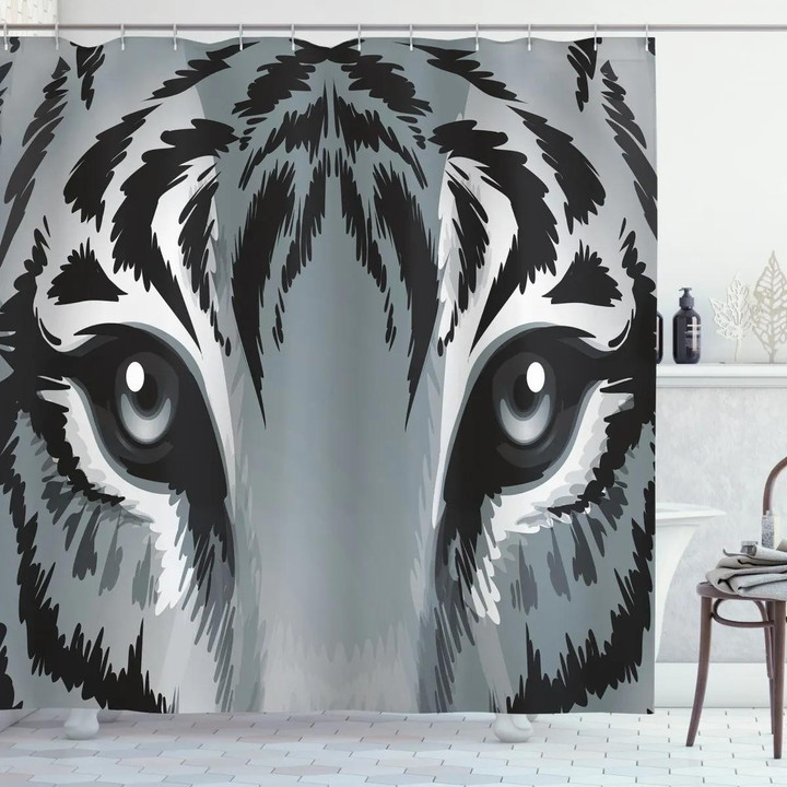 Tiger Sharp Eyes Wildlife Design Printed Shower Curtain Home Decor