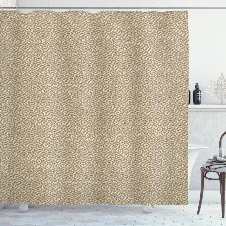 Abstract Curve Lines Pattern Printed Shower Curtain Bathroom Decor