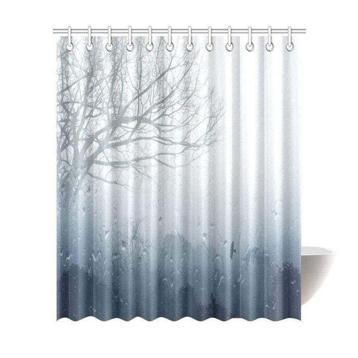 Water Drops Scene Melancholia Therapy Lonely Tree Printed Window Curtain