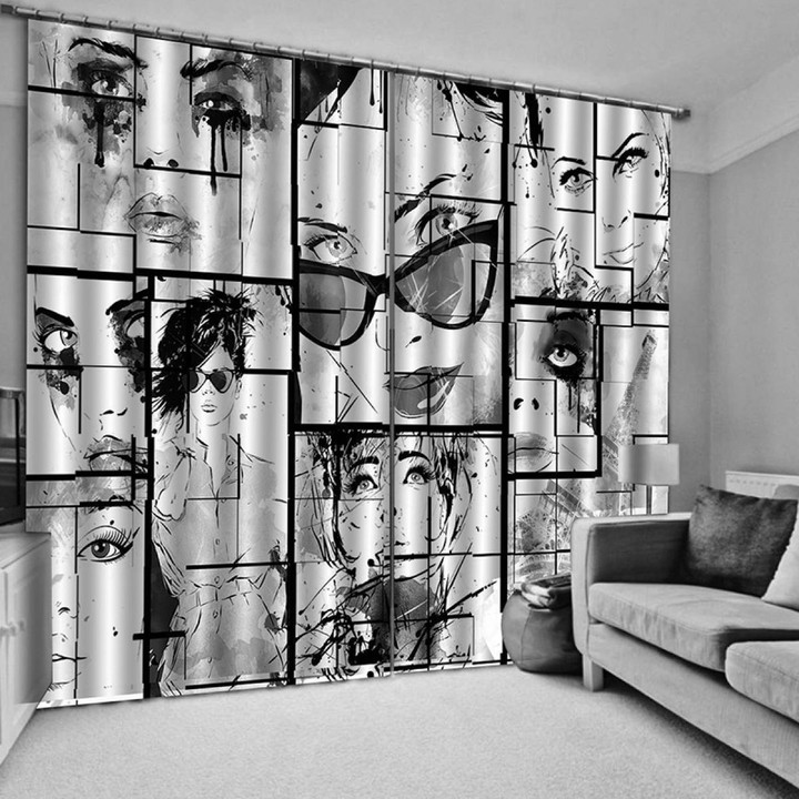 Gray Lady High Printed Window Curtain Home Decor