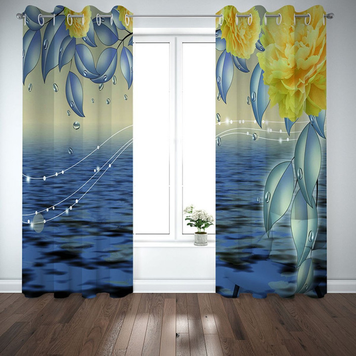 3D Peony Vines Above Water Printed Window Curtain Home Decor