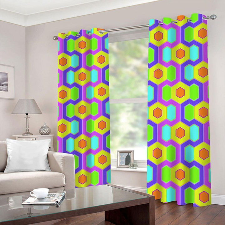 3D Colorful Hexagons Printed Window Curtain Home Decor