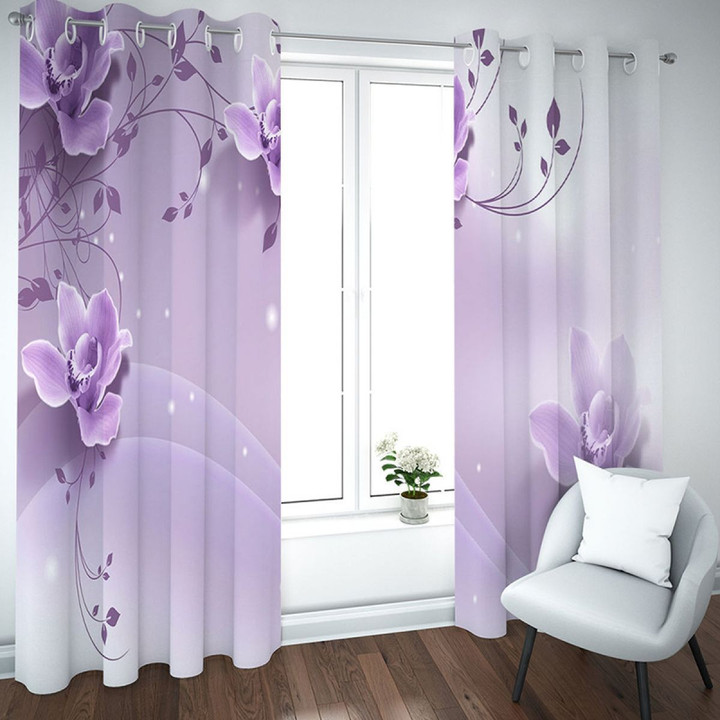 Modern 3D Flower Vines Light Purple Printed Window Curtain Home Decor