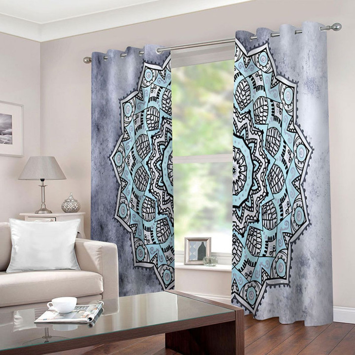 Light Blue Floral Pattern Printed Window Curtain Home Decor