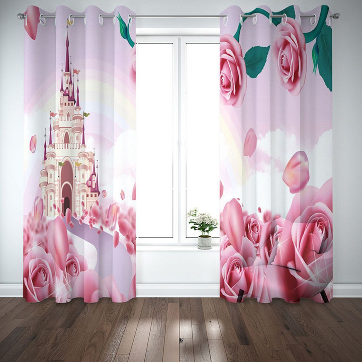 Castle And Roses Printed Window Curtain Home Decor
