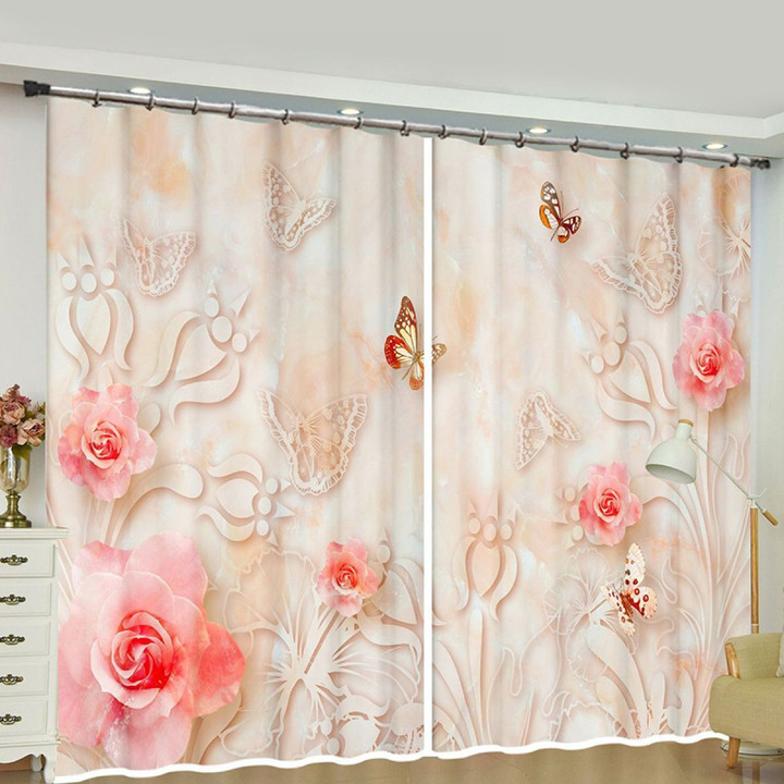 Blossom And Butterflies Design Printed Window Curtain Home Decor