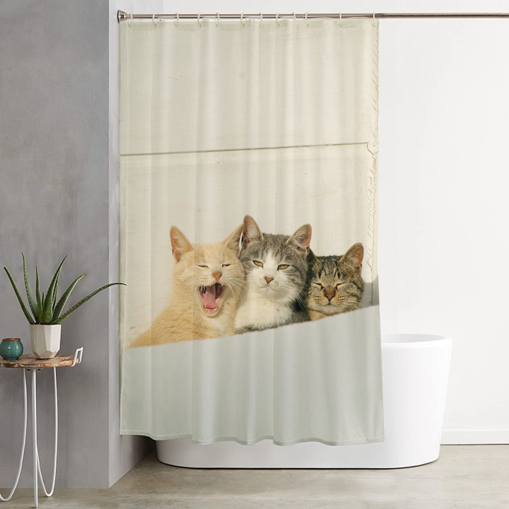 Cute Tree Cute Cats Whtie Background Printed Window Curtain