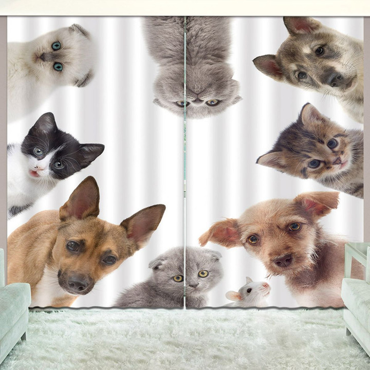 Funny Dogs And Cats Printed Window Curtain Home Decor
