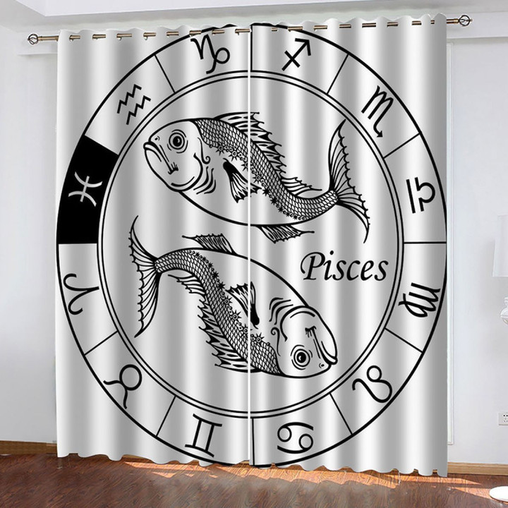 Pisces Zodiac Design Printed Window Curtain Home Decor