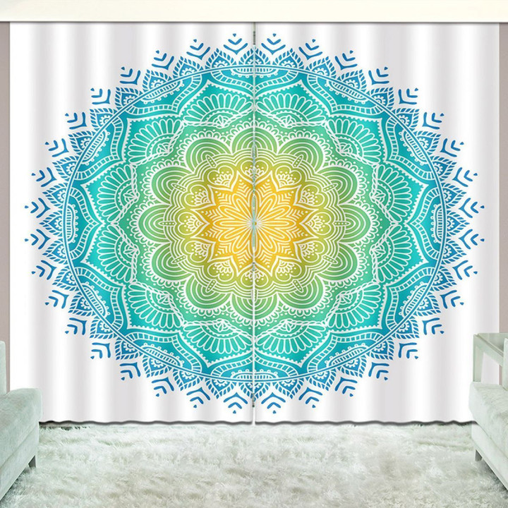 Blue Bohemian Floral Pattern Printed Window Curtain Home Decor