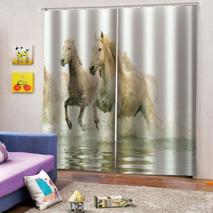 3D Horse Running In The River Printed Window Curtain Home Decor