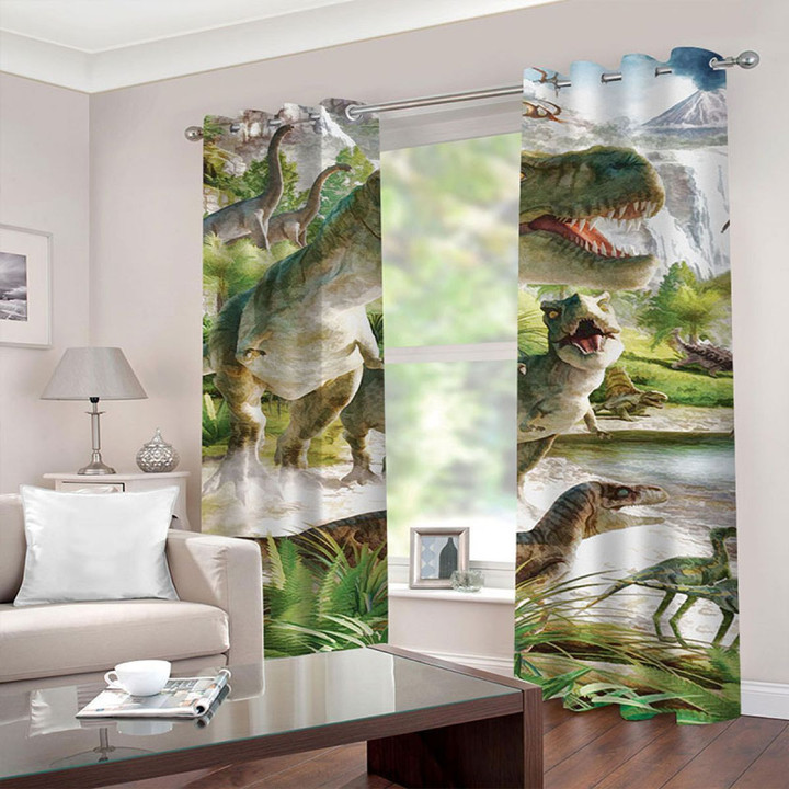 Green Dinosaur Worlds Printed Window Curtain Home Decor