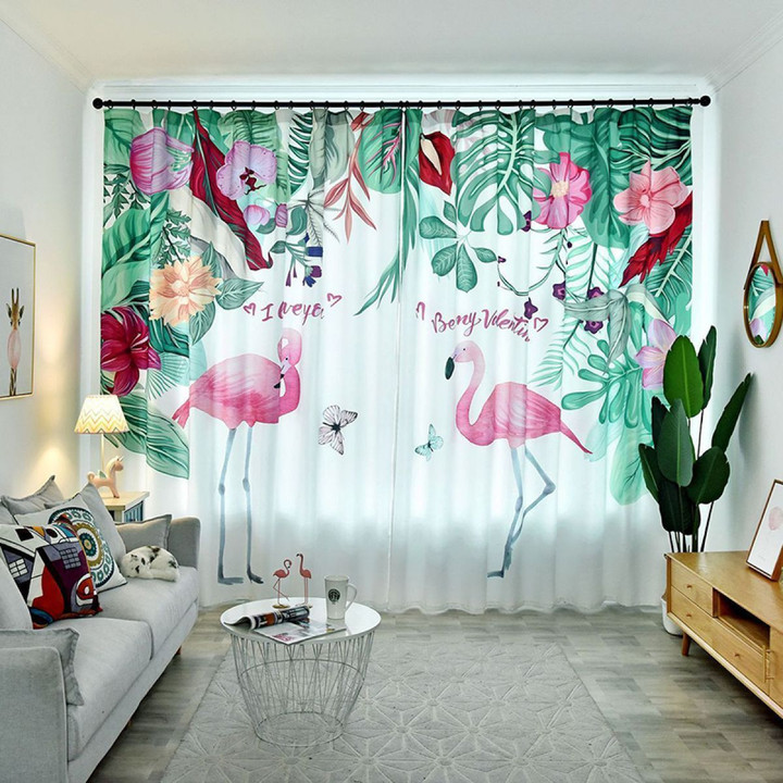 3D Flamingos And Leaves Printed Window Curtain Home Decor For Mom