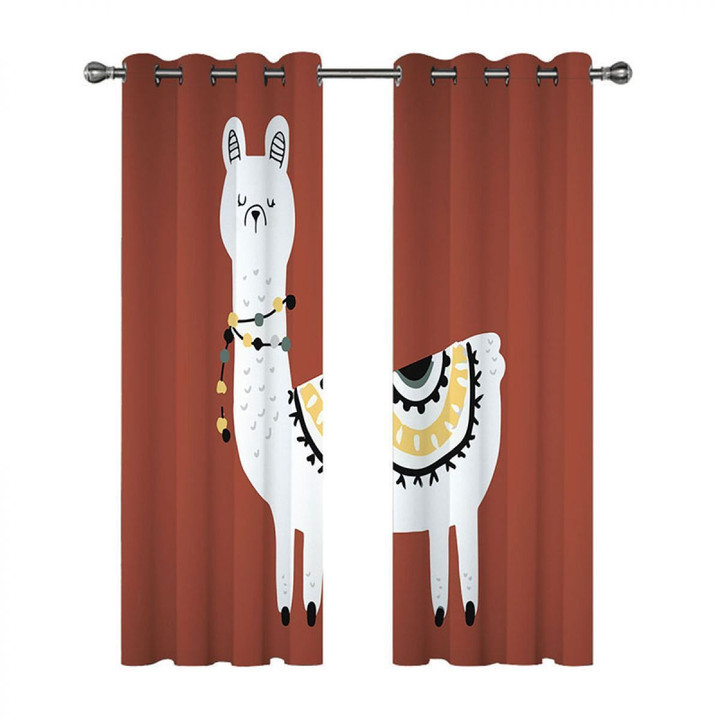 Cartoon Alpaca With Necklace Printed Window Curtain Home Decor