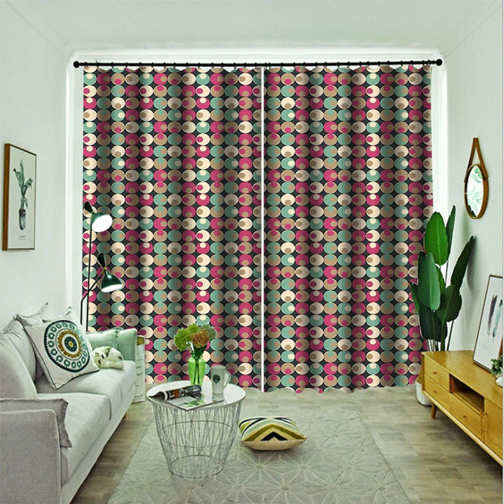 3D Green Pink Dotted Printed Window Curtain Home Decor