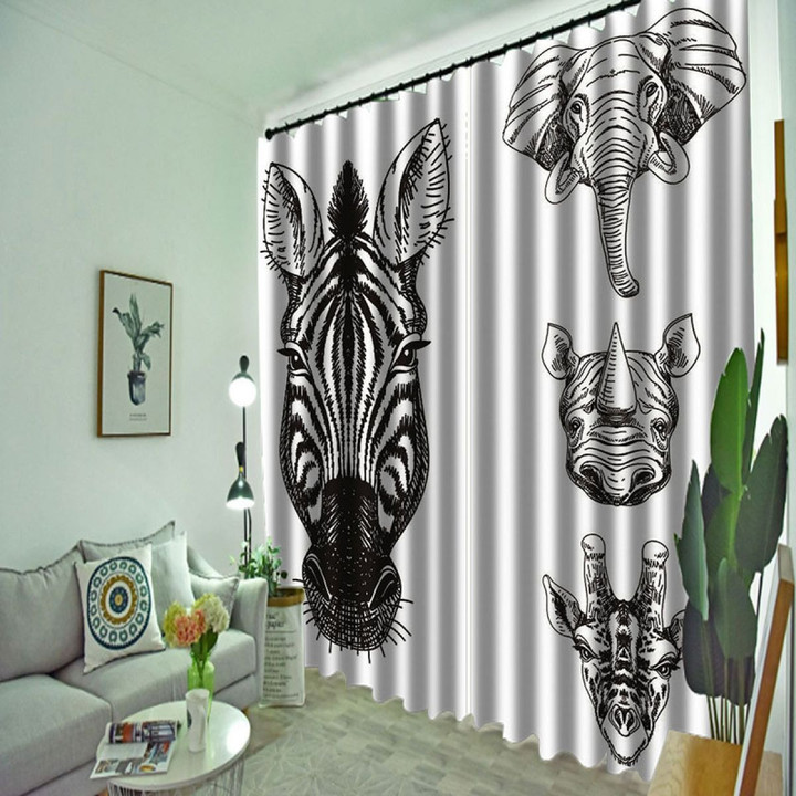 3D Animals Head Printed Window Curtain Home Decor