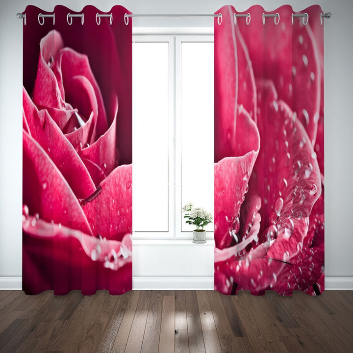 3D Rose With Droplet Printed Window Curtain Home Decor
