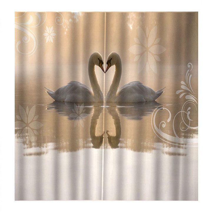 Loving Swan Couple Printed Window Curtain Home Decor