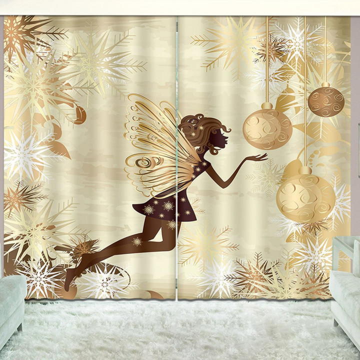 Beige Fairy And Snowflake Printed Window Curtain Home Decor