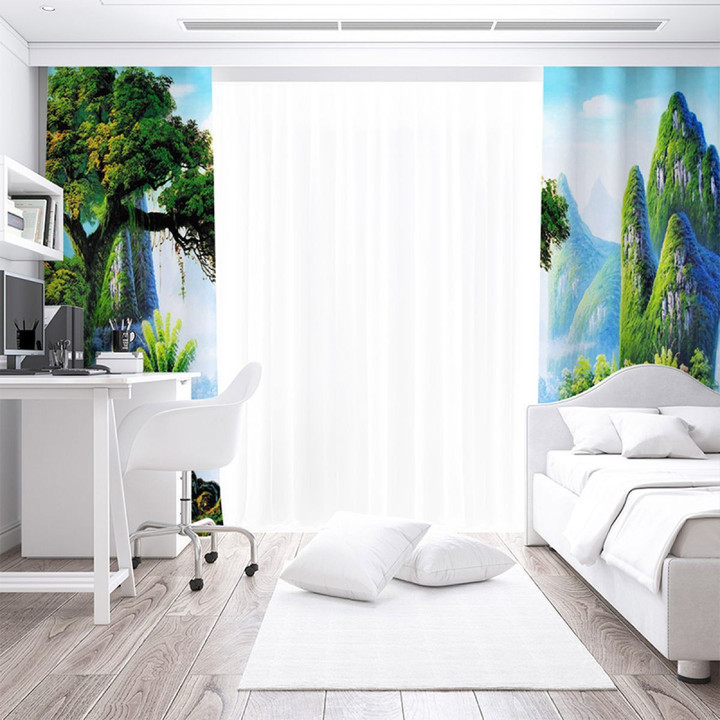 Modern 3D Mountain Landscape Printed Window Curtain Home Decor