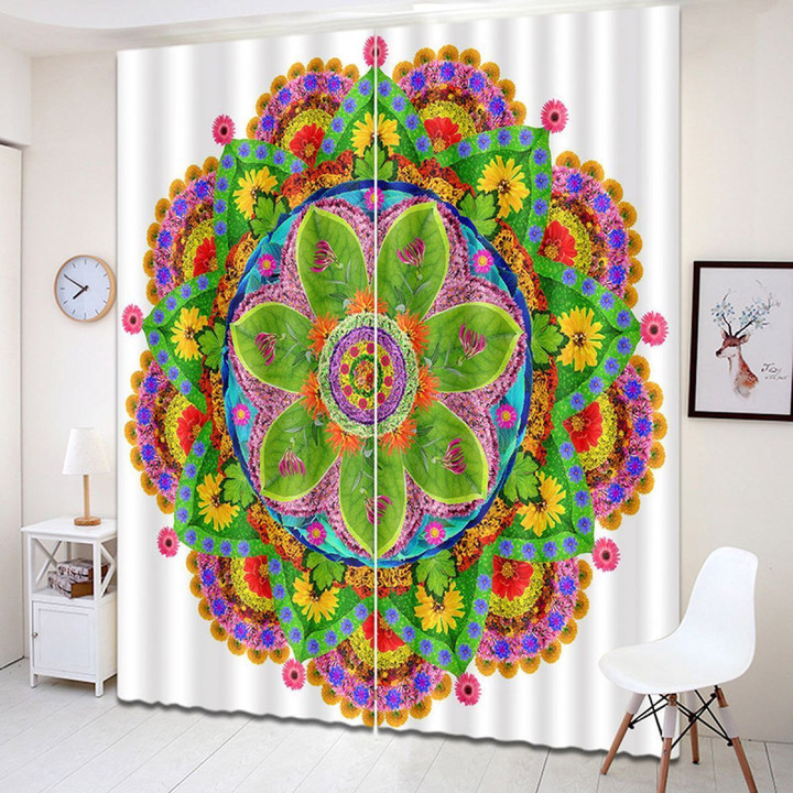 3D Bohemian Flower Pattern In White Printed Window Curtain Home Decor
