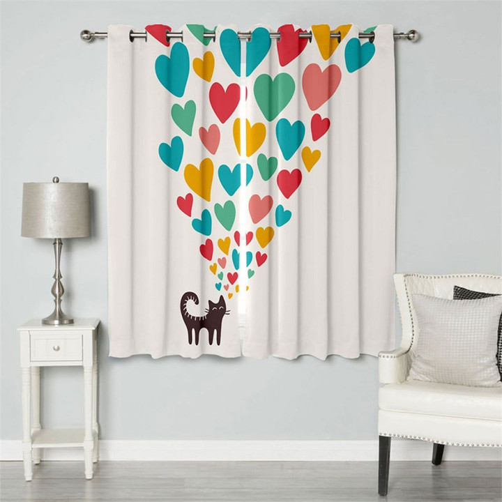 Loving Heart And Cat Printed Window Curtain Home Decor
