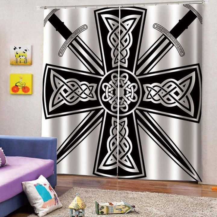 Cross And Swords Printed Window Curtain Home Decor
