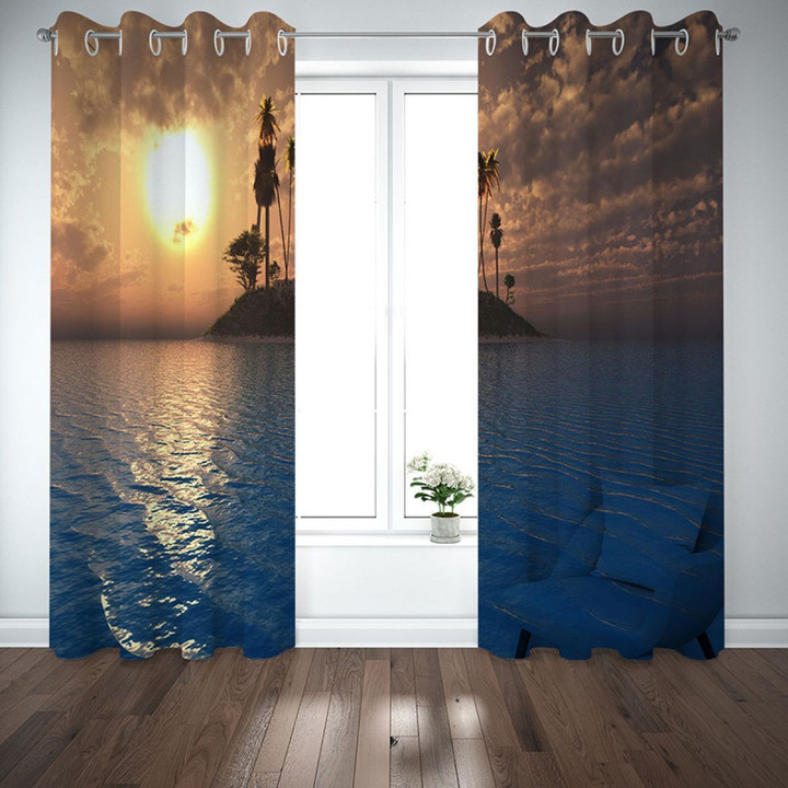 3D Sunset Sea Landscape Printed Window Curtain Home Decor
