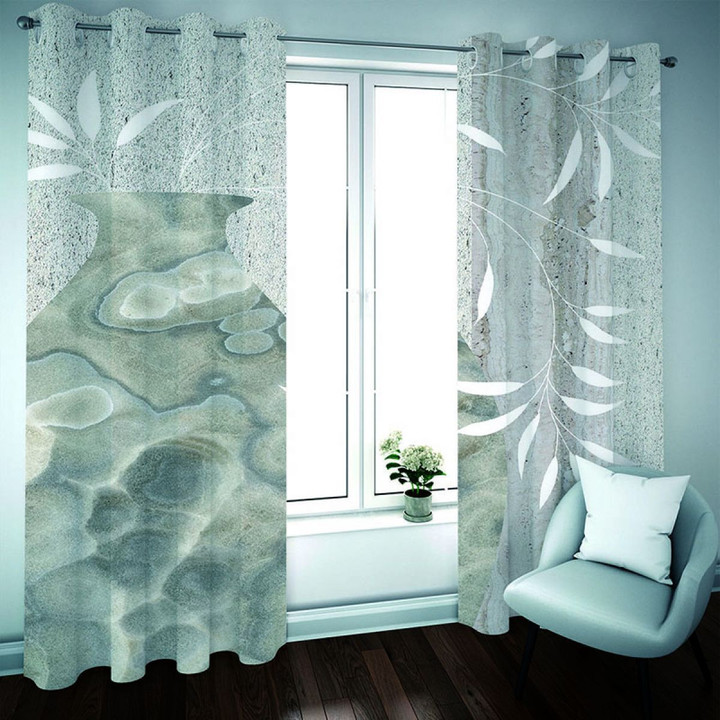 3D Leaves In The Vase Printed Window Curtain Home Decor