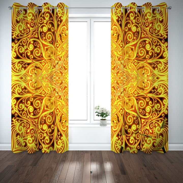 3D Bohemian Arabesquitic Design Yellow Printed Window Curtain Home Decor