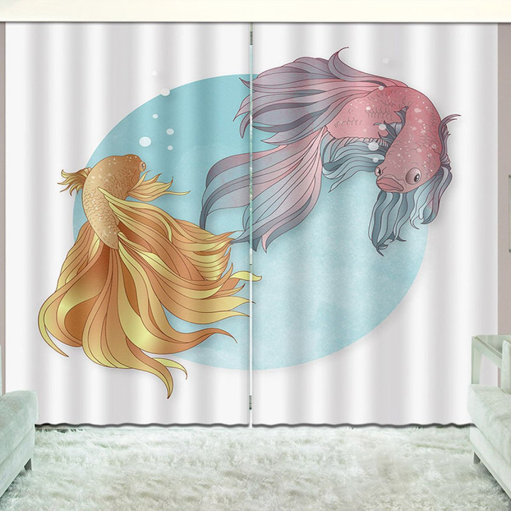 Yellow And Pink Gold Fishes Printed Window Curtain Home Decor