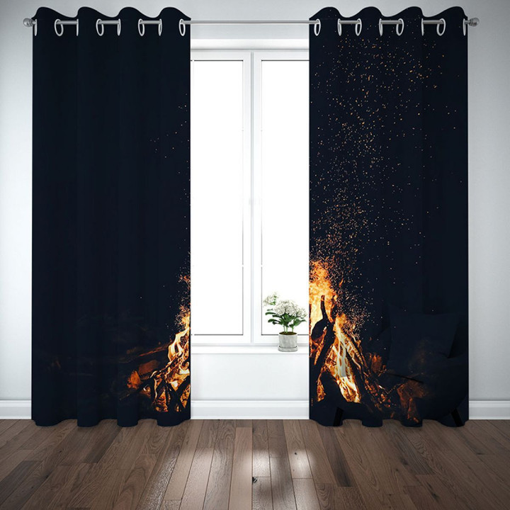 3D Bonfire At Night Printed Window Curtain Home Decor