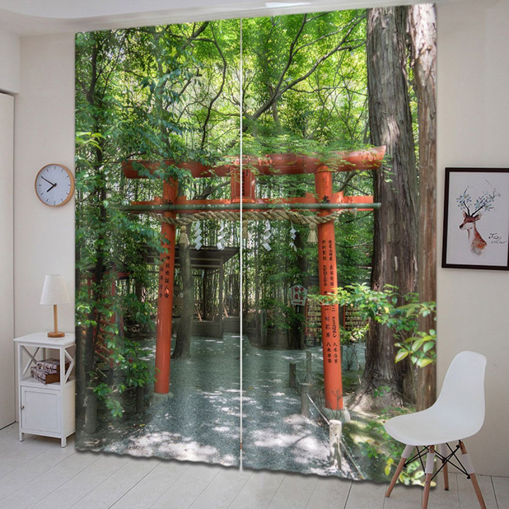 3D Shrine Door In The Trees Printed Window Curtain Home Decor